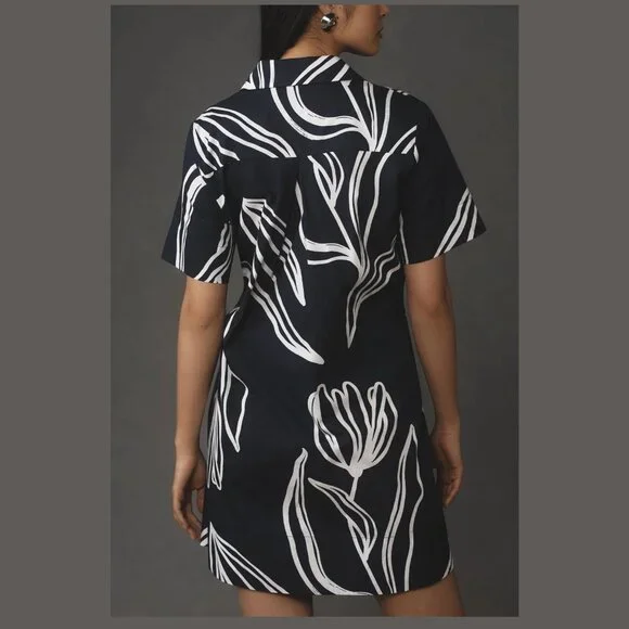 Anthropologie The Pollie Short-Sleeve Swing Tunic Mini Dress Large Petite LP - Picture 3 of 10